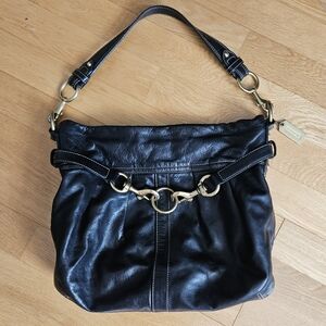 Coach Black Leather Hamptons Pleated belted purse